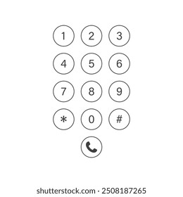 Ícone de botão de discagem do Smartphone em estilo simples. Ilustração vetorial do teclado numérico do telefone em plano de fundo isolado. Conceito comercial de sinal de interface de telefone.