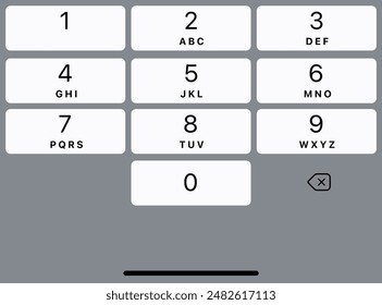 Teclado de marcación para smartphone con números y letras. Teclado de interfaz para dispositivo de pantalla táctil. Marcando números de teléfono en pantalla. Diseño del teclado del teléfono móvil. Modo de luz con Ilustración vectorial de Botón blanco.