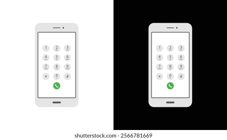 Smartphone dial keypad with numbers and letters. Interface keypad for touchscreen device. Dialing numbers phone on screen. Mobile phone keypad design. Light mode with white button Vector Illustration.