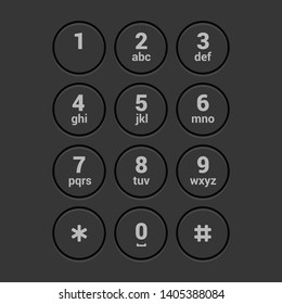 Smartphone Dial Keypad Screen on Dark Background. Vector