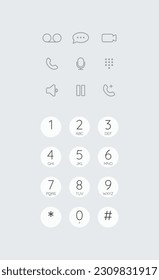 Teléfono móvil de teléfono inteligente configurado. Panel de teléfono, teclado de pantalla, botones de marcado. Interfaz telefónica de pantalla táctil de ilustración aislada de vectores