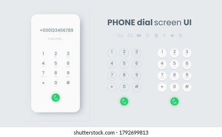 Smartphone dial. Realistic phone number pad, call screen UI with keypad and dial buttons. Vector isolated illustration touchscreen telephone interface