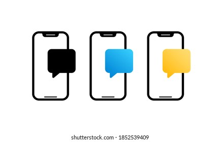 Smartphone with dialog window illustration. Message window. Mobile phone live chat. Dialogues mockup. Vector EPS 10. Isolated on white background
