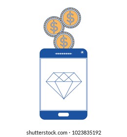 smartphone with diamond and coins savings