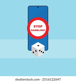 smartphone with a dice and the message stop gambling on its screen