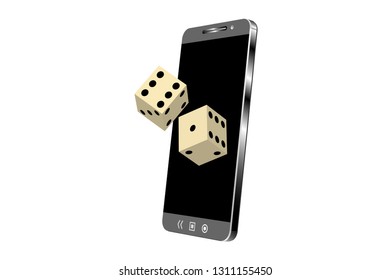 Smartphone with dice, Online casino gambling concept.