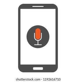 Smartphone with dictaphone button on touchscreen. Vector.