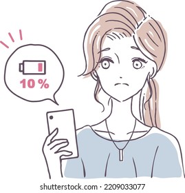 Smartphone died No charging Battery consumption  Worried Woman Illustration material