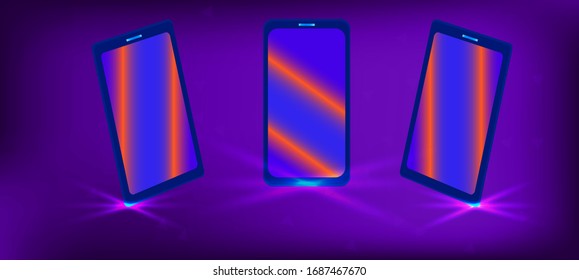 Smartphone at different angles. The layout of the universal device. Set of vector smartphones. Template for infographic presentation 3D realistic phones. Isometric Phone.