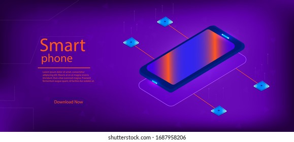 Smartphone at different angles. The layout of the universal device. Template for infographic presentation 3D realistic phones. Isometric Phone.