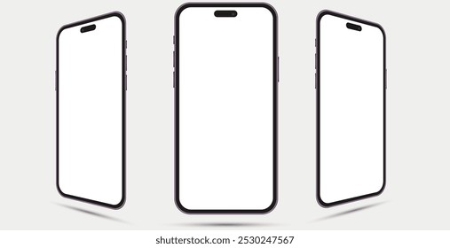  Smartphone con diferentes vistas en estilo realista, con Vector de pantalla en blanco. Ilustración vectorial