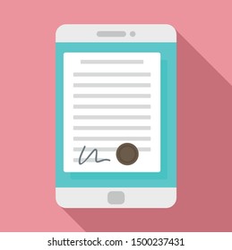 Smartphone digital contract icon. Flat illustration of smartphone digital contract vector icon for web design