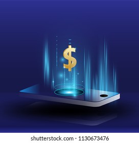 Smartphone with digital controls devices artificial intelligence data deep  learning 3D Vector illustration