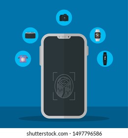 smartphone digital fingerprint camera smartwatch goggles gadgets technology vector illustration
