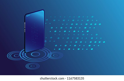 Smartphone with digital new concept business. Smart phone controls devices via wireless connection and voice commands. Background technology Internet of things concept.