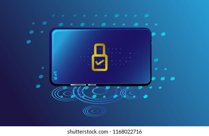 Smartphone with digital new smart lock and security system. Smart phone controls devices via wireless connection and voice commands. Background technology Internet of things security concept.