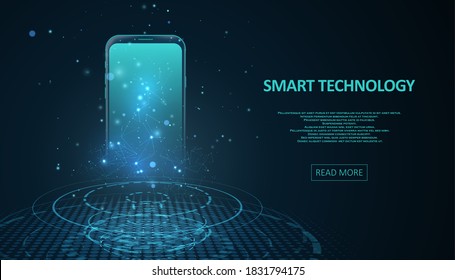 Smartphone con holograma de pantalla digital. Composición de objetos inteligentes y diseño de tecnología inteligente. Concepto gráfico para su diseño.