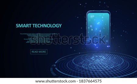 Vector Smartphone with digital screen hologram. Composition smart object and smart technology design. Graphic concept for your design.