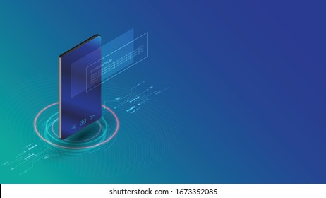 Smartphone with digital screen hologram technology information futuristic concept