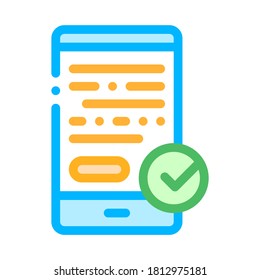 Smartphone Display And Approved Mark Vector Icon Thin Line. Approved Sign On Document File, Protection Shield And Opened Carton Box Concept Linear Pictogram. Contour Illustration