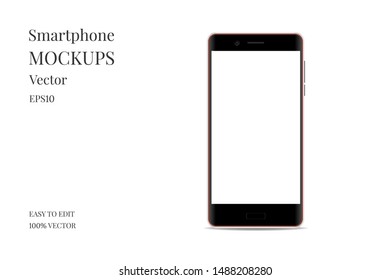 Smartphone display mockup. Black smartphone with empty screen isolate on white background.