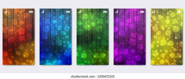 Smartphone display wallpaper vector collection. Abstract blurred colorful backgrounds with dynamic shapes