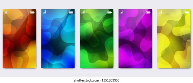 Smartphone display wallpaper vector collection. Abstract blurred colorful backgrounds with dynamic shapes