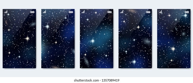 Smartphone display wallpaper vector collection. Night sky background with stars,  nebula and galaxies