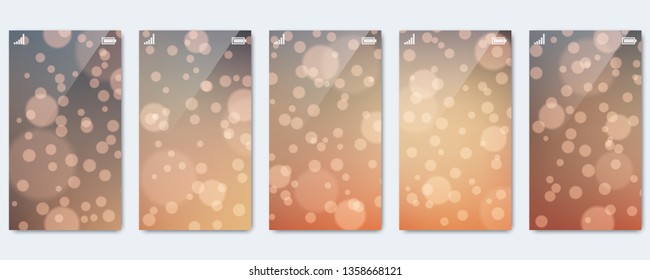 Smartphone display wallpaper vector collection. Abstract blurred colorful backgrounds with bokeh effect