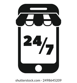 Smartphone is displaying 247 availability, representing the concept of online shopping being accessible at all times