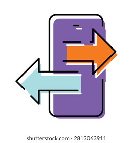 Smartphone displaying abstract data transfer with incoming and outgoing arrows, symbolizing digital information exchange, communication, and connectivity