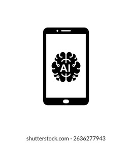 Smartphone displaying AI icon technology concept interface