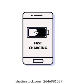 A smartphone displaying a battery icon with a lightning bolt and the text 'FAST CHARGING', indicating rapid power replenishment.