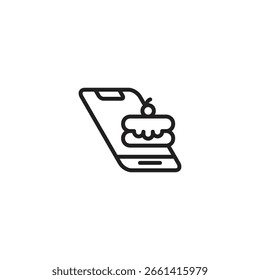 A smartphone displaying a cake icon (topped with a cherry). Represents ordering cake online in Semarang, a local bakery app, or browsing desserts on a mobile device.