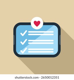 El teléfono inteligente muestra una lista de verificación completa con un icono de corazón, que simboliza la finalización exitosa de las tareas con amor, cuidado y atención