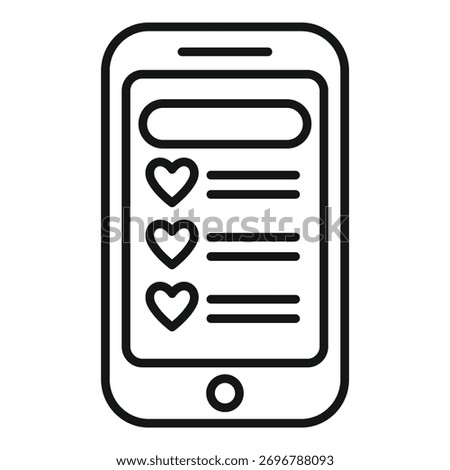 Smartphone is displaying a dating application with a list of potential matches represented by hearts
