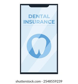 Teléfono inteligente que muestra la aplicación de seguro dental con el icono del diente, que simboliza el acceso y la cobertura de atención médica en línea