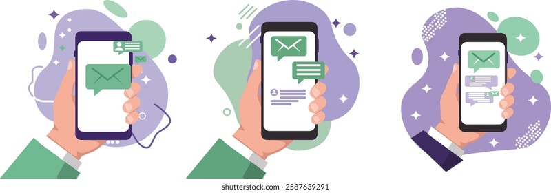 A smartphone displaying an email or chat message notification with a green envelope icon, symbolizing instant communication.