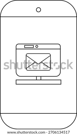 A smartphone displaying an email icon on a computer screen all rendered in a clean minimalist outline style