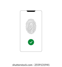 Smartphone Displaying Fingerprint Approval In Flat Vector Illustration Symbolizing Biometric Security And Safe Authentication, Isolated On White Background