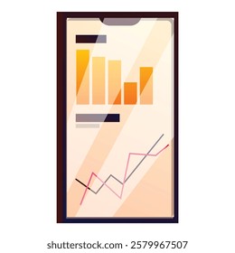 Smartphone is displaying graphs and charts indicating business growth