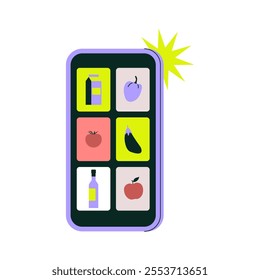Smartphone Displaying Grocery Categories In Flat Vector Illustration Symbolizing Mobile Grocery Shopping And Digital Marketplace, Isolated On White Background