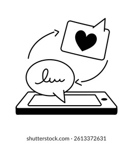 A smartphone displaying a heart shaped message, symbolizing love communication