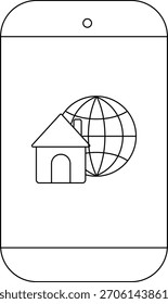 Smartphone que muestra un icono de la casa que se superpone a un globo terráqueo