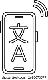 Smartphone displaying language translation with wireless signal