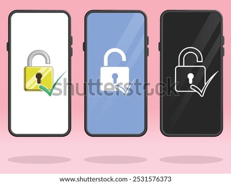 Smartphone displaying a Lock or Unlocked padlock with Protection Check Mark