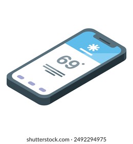 Smartphone is displaying a low temperature reading, indicating cold weather conditions