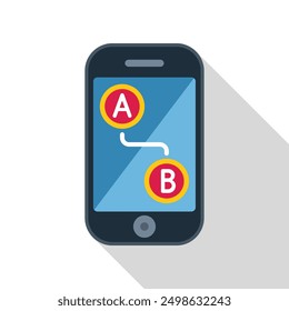 Smartphone muestra una aplicación de mapa que muestra una ruta del punto a al punto b