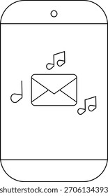 Smartphone displaying a message surrounded by musical notes