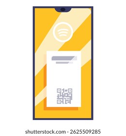 Smartphone exibindo um aplicativo de streaming de música está mostrando um código qr para um pagamento sem contato